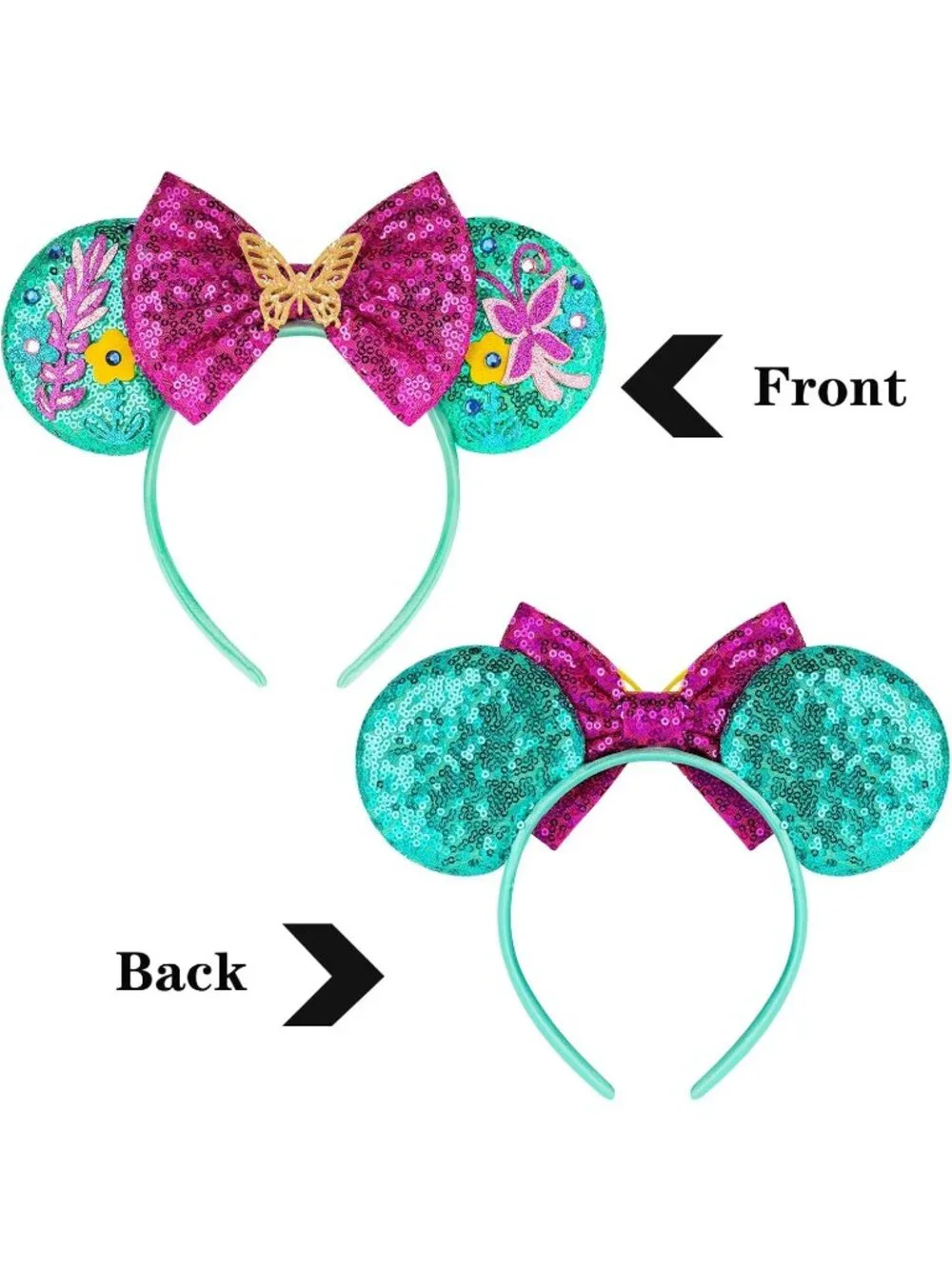 Women Pink Gold Sequin Handmade Mickey Mouse Headband 2 Pieces